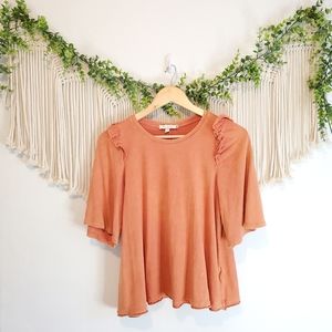 ANTHRO ERI ALI Orange Burnout Ruffle Oversized Top